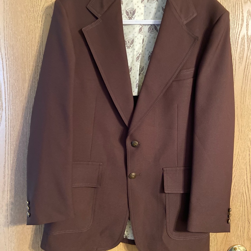 Vintage JCPenney Classic Rich Brown Men's Blazer Military Buttons Silk Lined